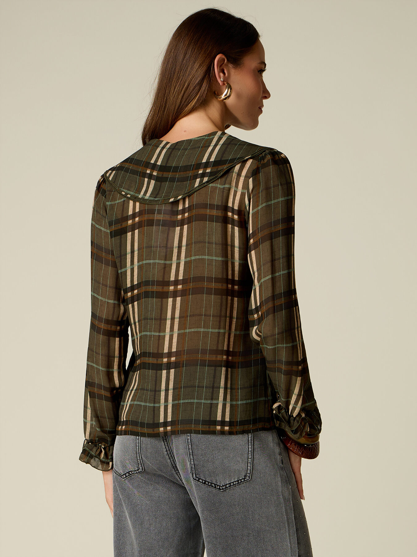Viscose check blouse with ruffles image number 1