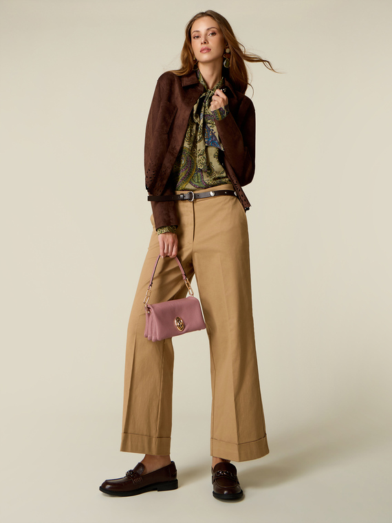 Pantaloni cropped din amestec de lyocell