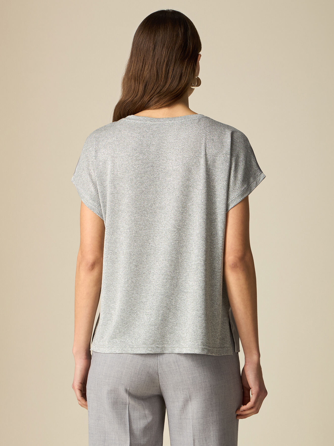 Dual-fabric t-shirt with crystals image number 1