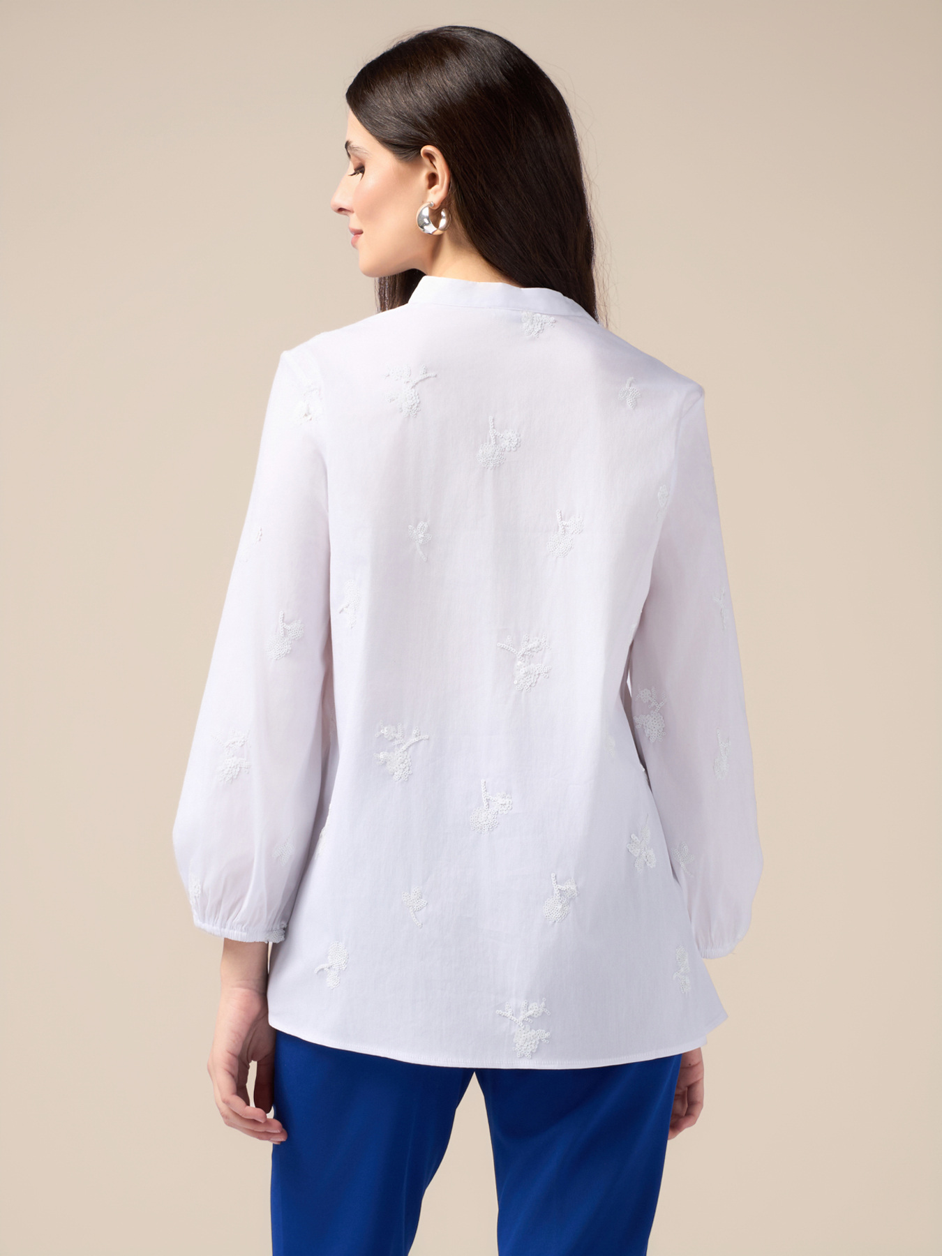 Poplin shirt with floral embroidery image number 1