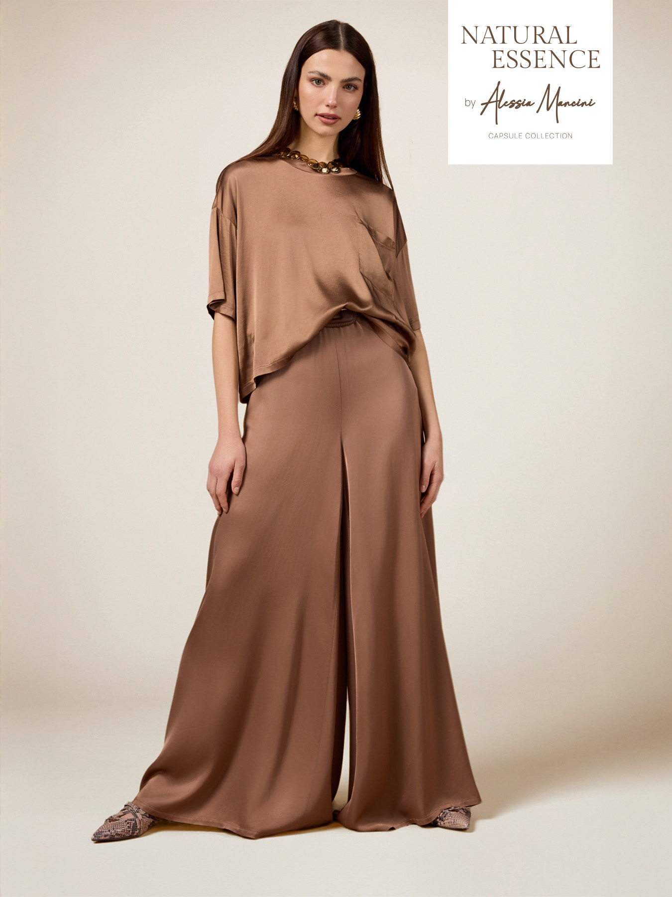 Pantalones palazzo de sat&eacute;n image number 0