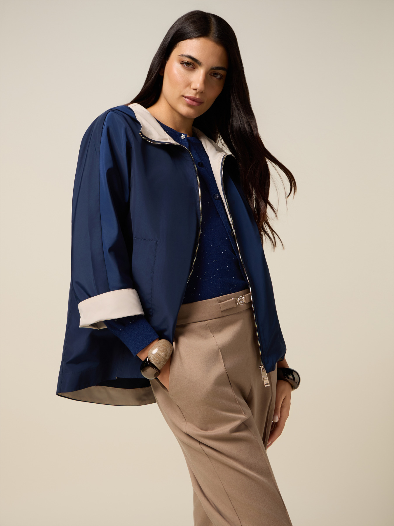 Nylon jacket with hood and zip image number 3