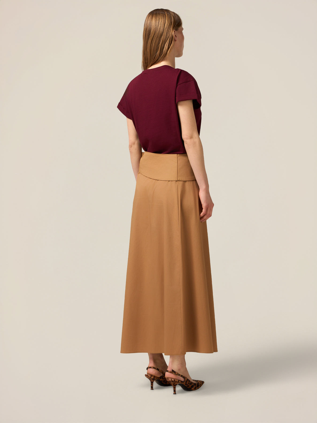 Midi poplin skirt with sash image number 1
