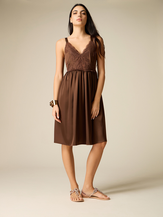 Satin dress with lace insert