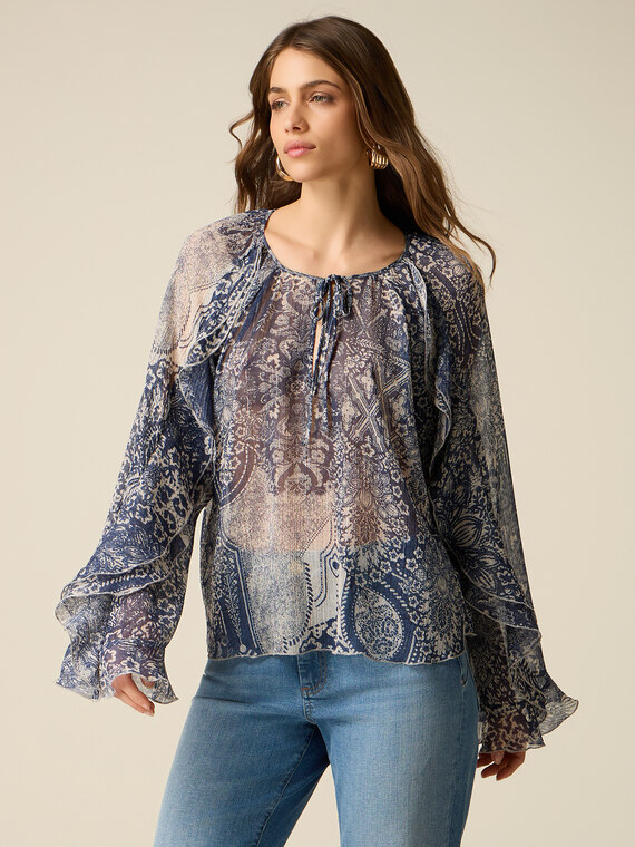 Bluse mit Fantasiemuster und Volants