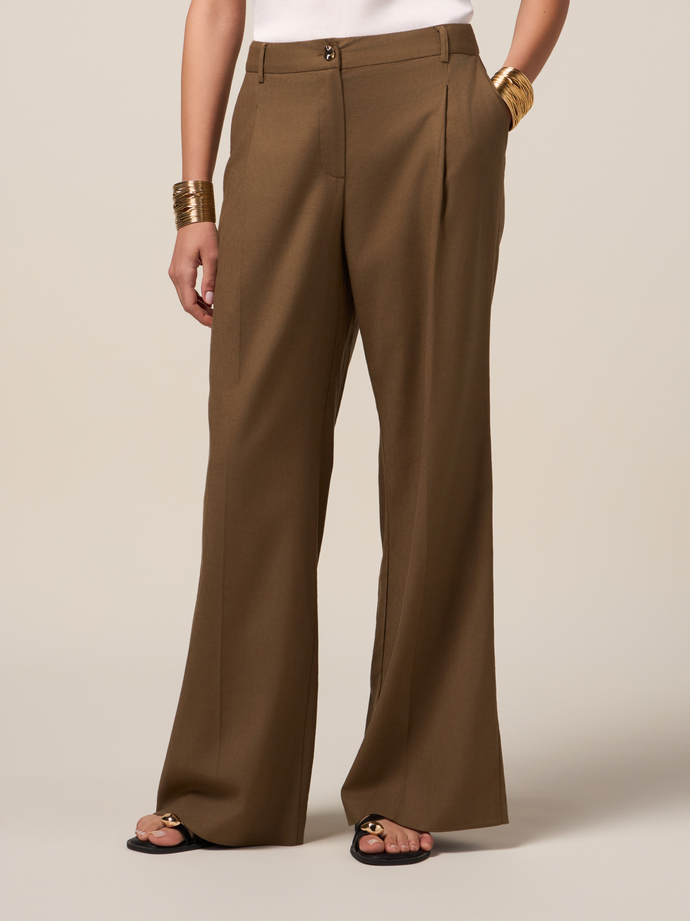 Pantalones palazzo mezcla de lino image number 3