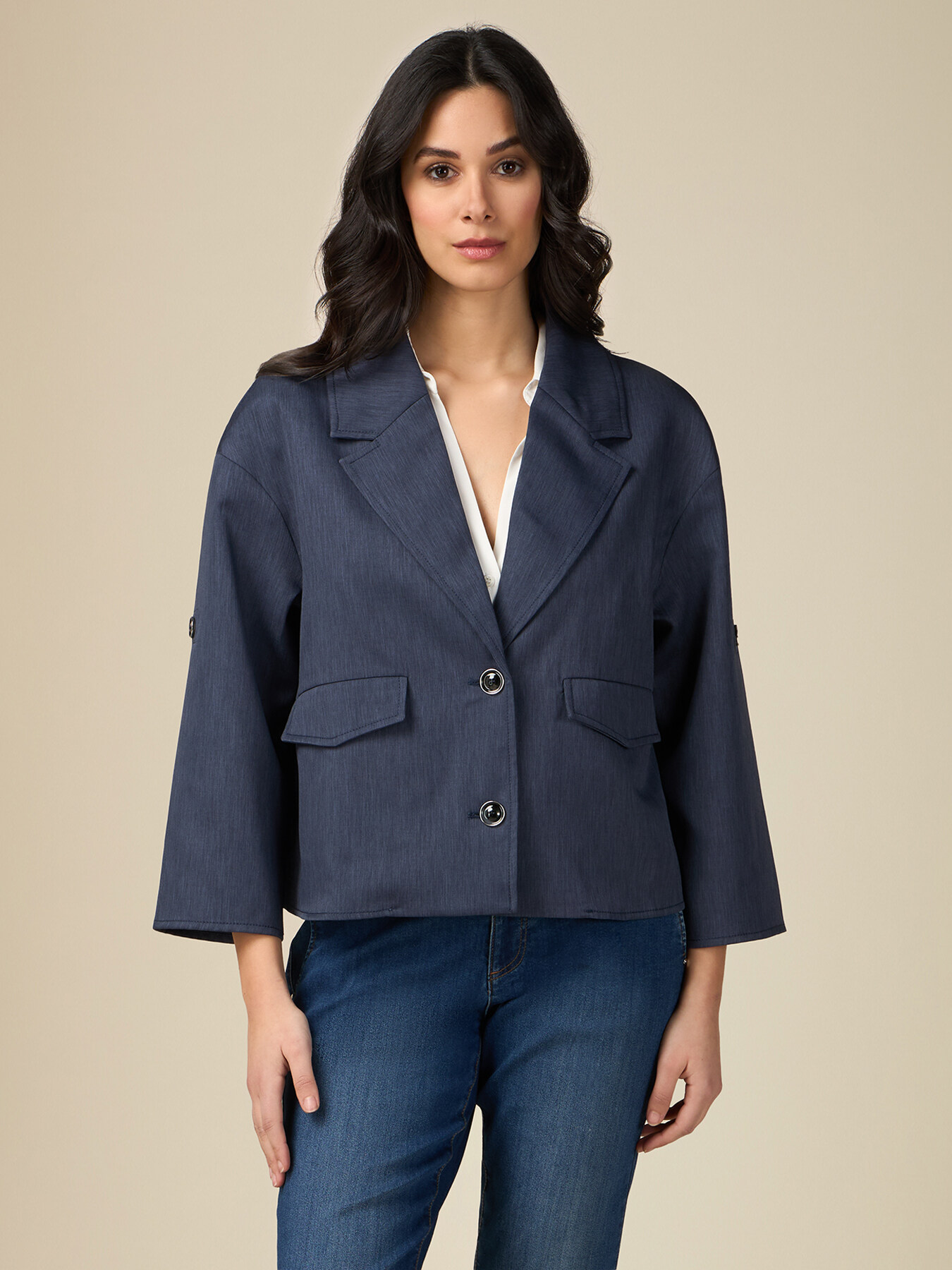 Blazer boxy in tessuto m&eacute;lange image number 0