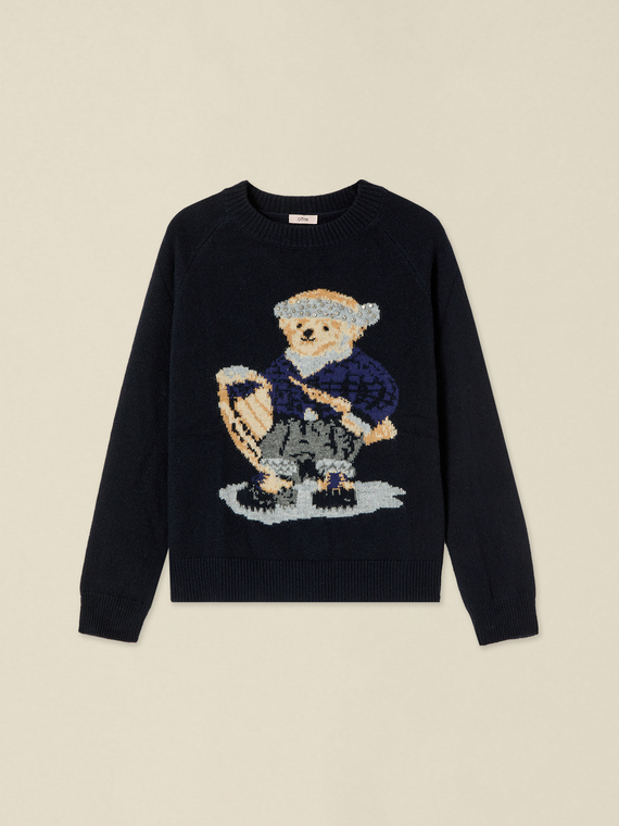 Pullover aus Wollmischung mit Intarsien und Steinbesatz