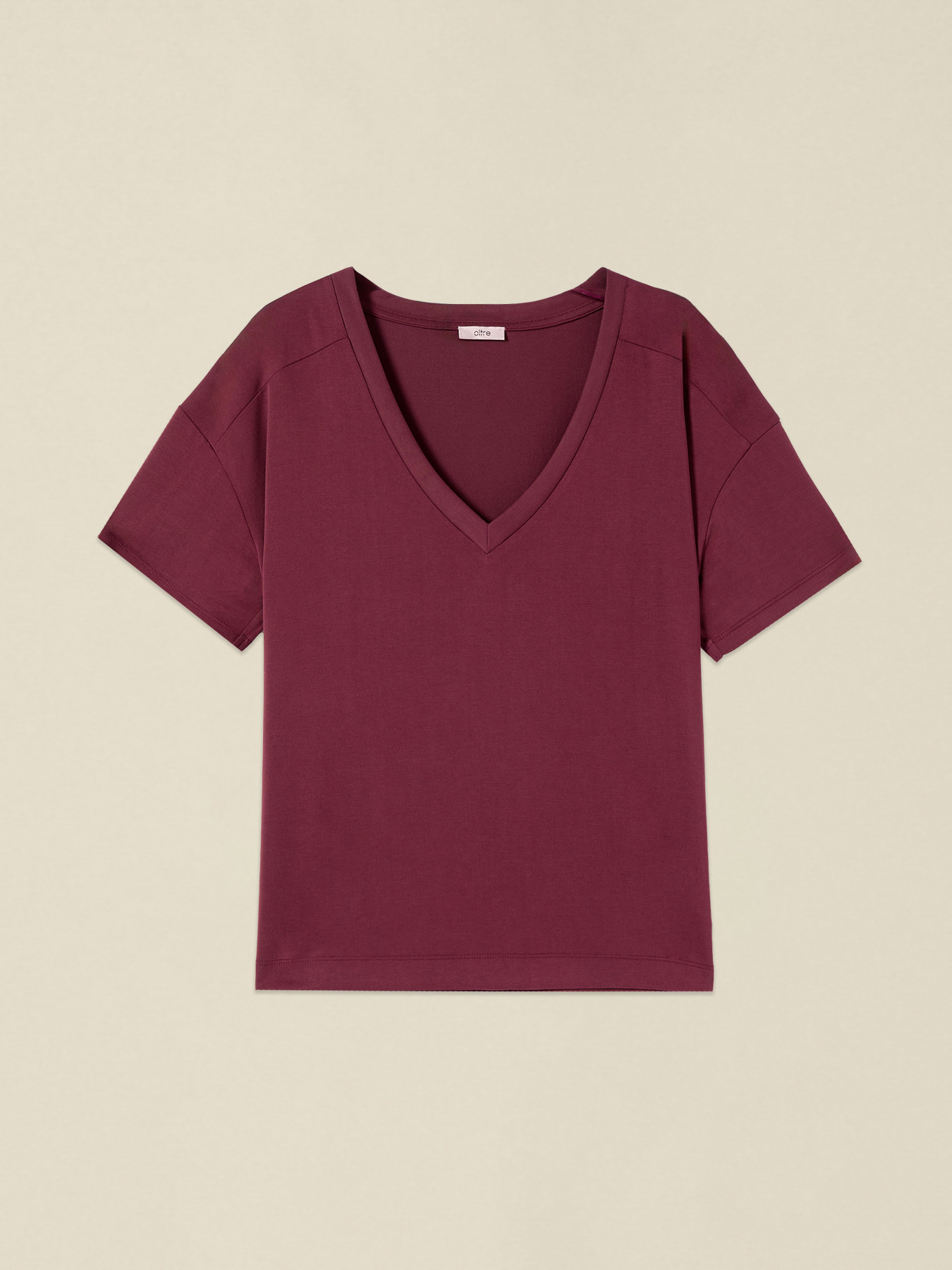T-shirt misto modal con scollo a V image number 3