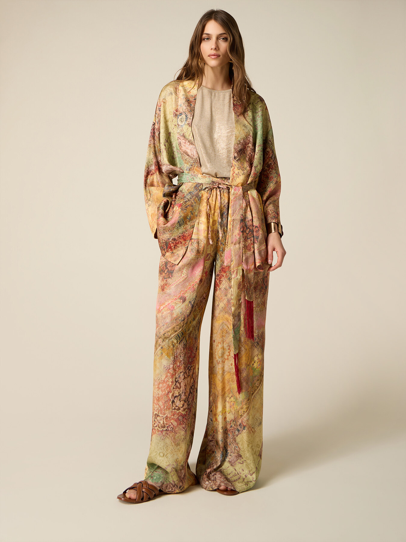 Patterned satin palazzo pants image number 0