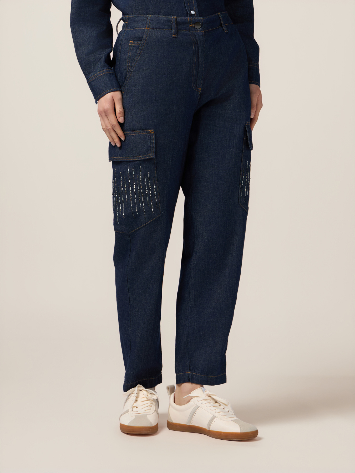 Cargo jeans with micro crystals image number 3