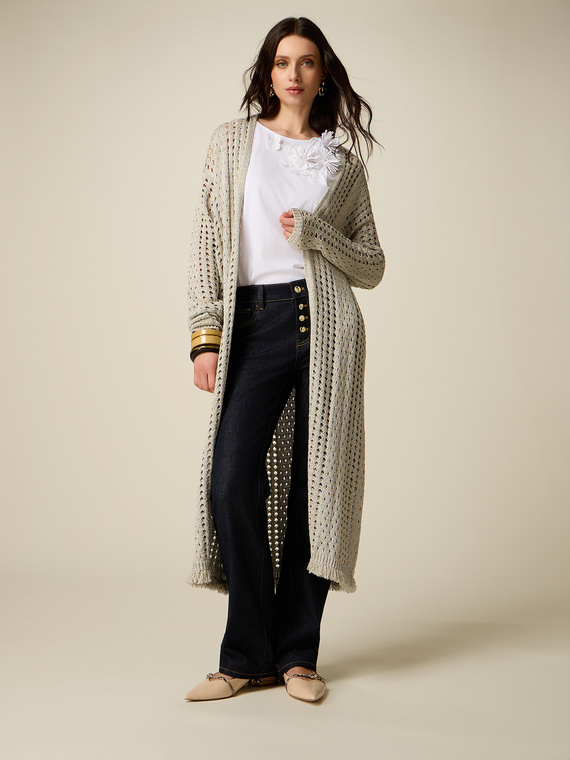 Maxi openwork lurex cardigan