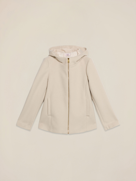 Cappotto corto con cappuccio e zip