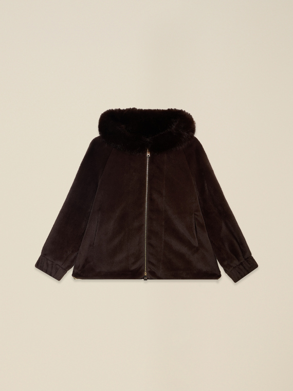 Short faux-fur effect jacket with hood