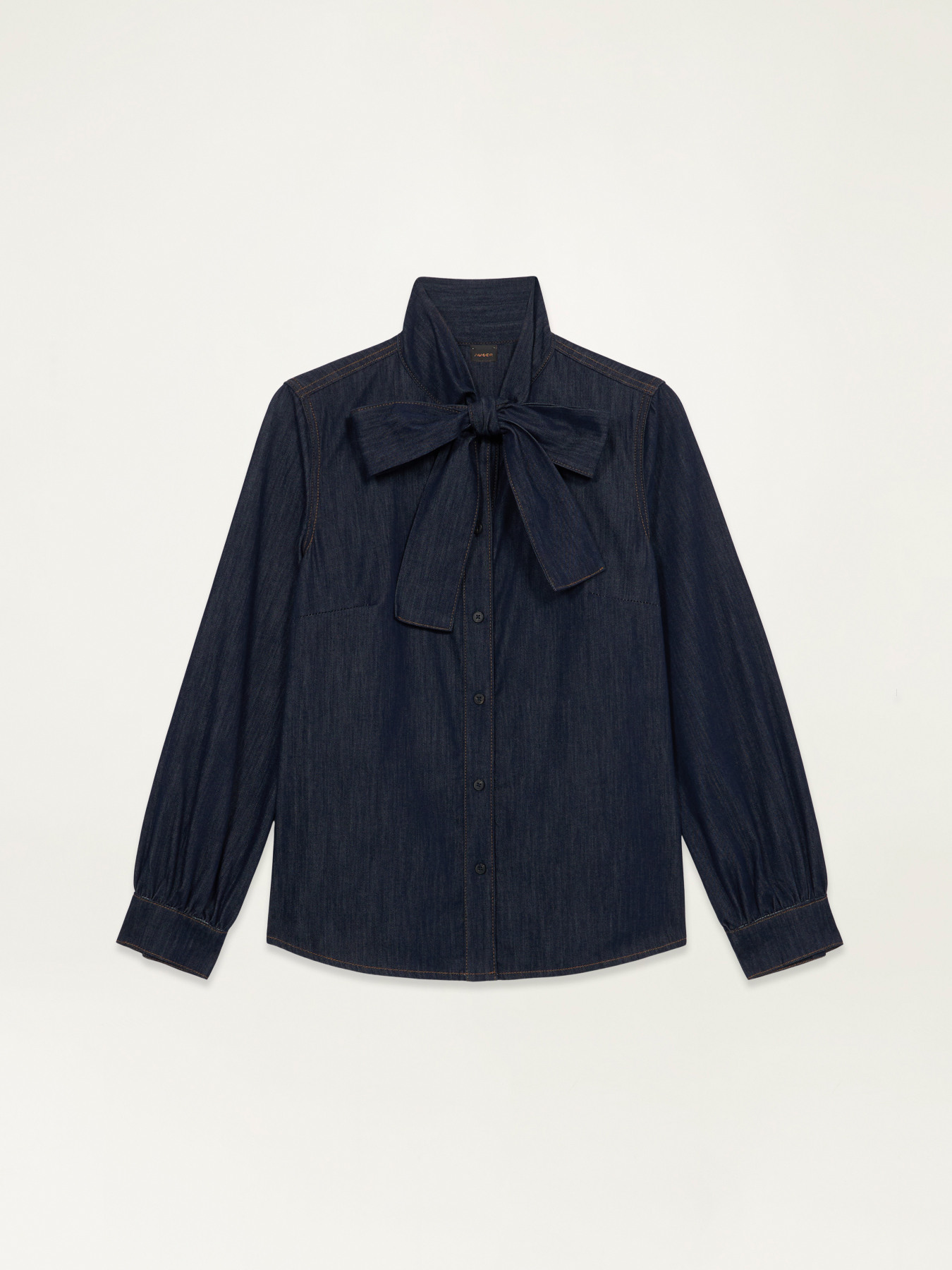 Denim shirt with bow image number 0