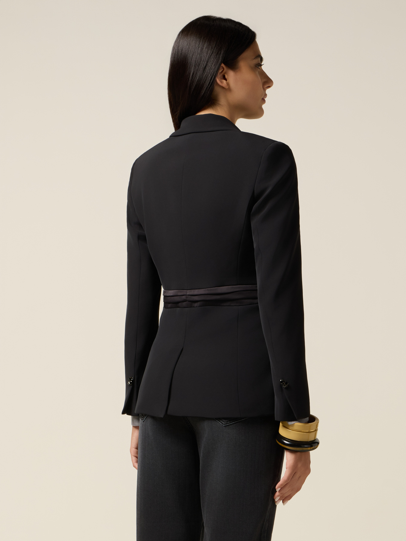 Belted satin blazer image number 1