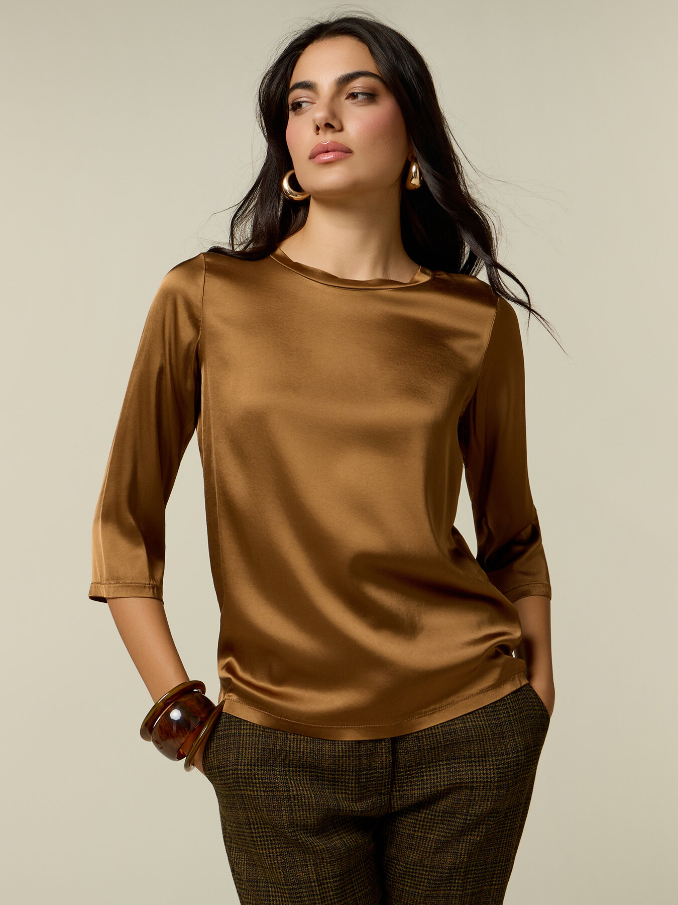 Blusa in raso di viscosa stretch image number 0