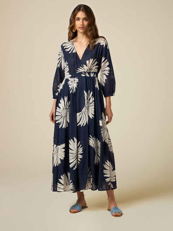Long dress in patterned cotton muslin
