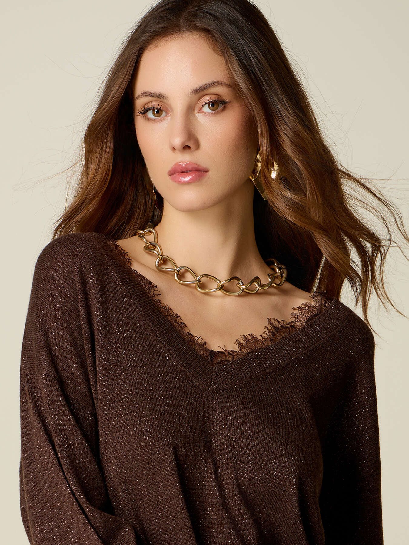 Lurex wool-blend knit top with lace image number 2