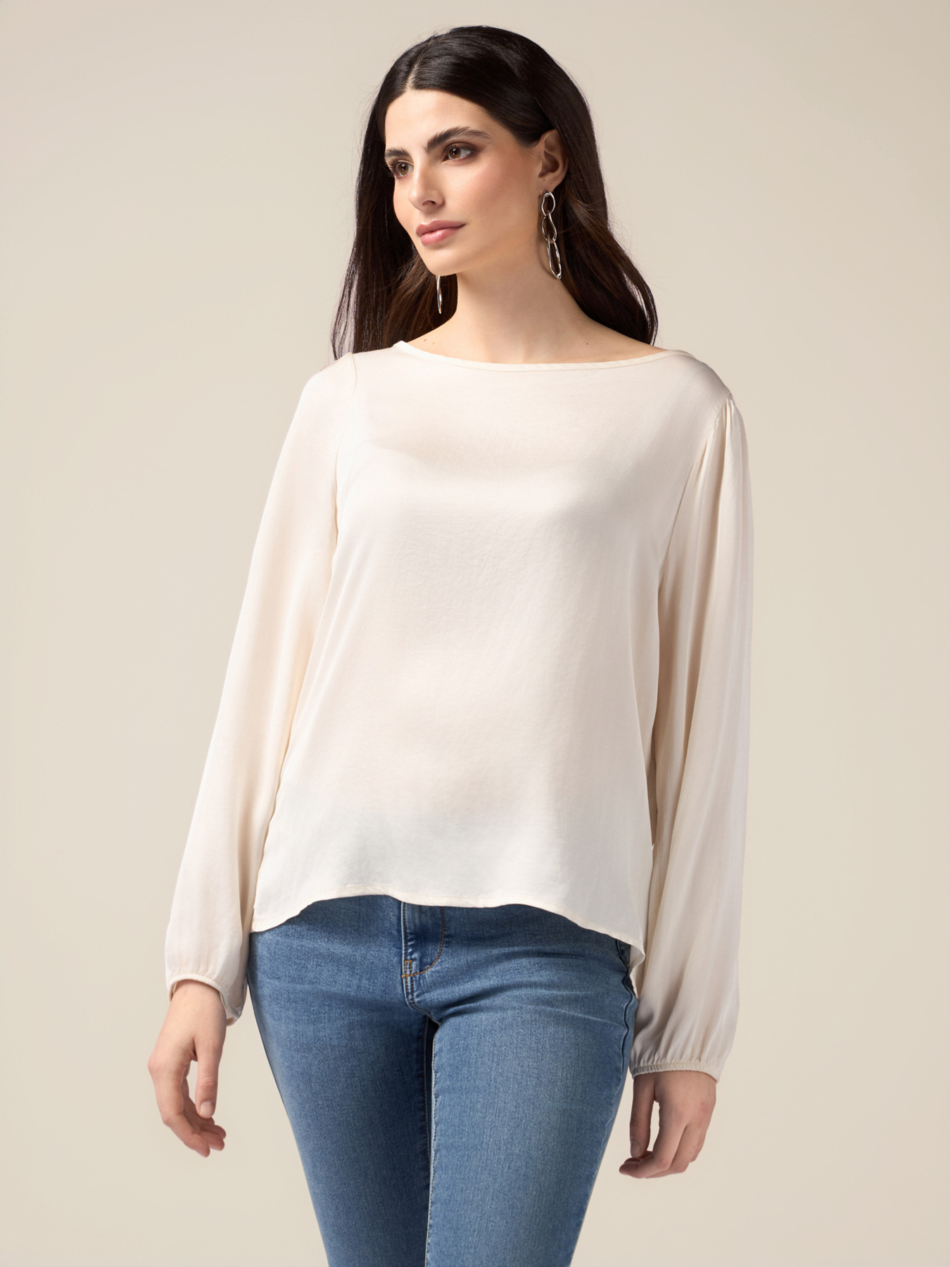 Langarm-Bluse aus Viskose-Satin image number 0