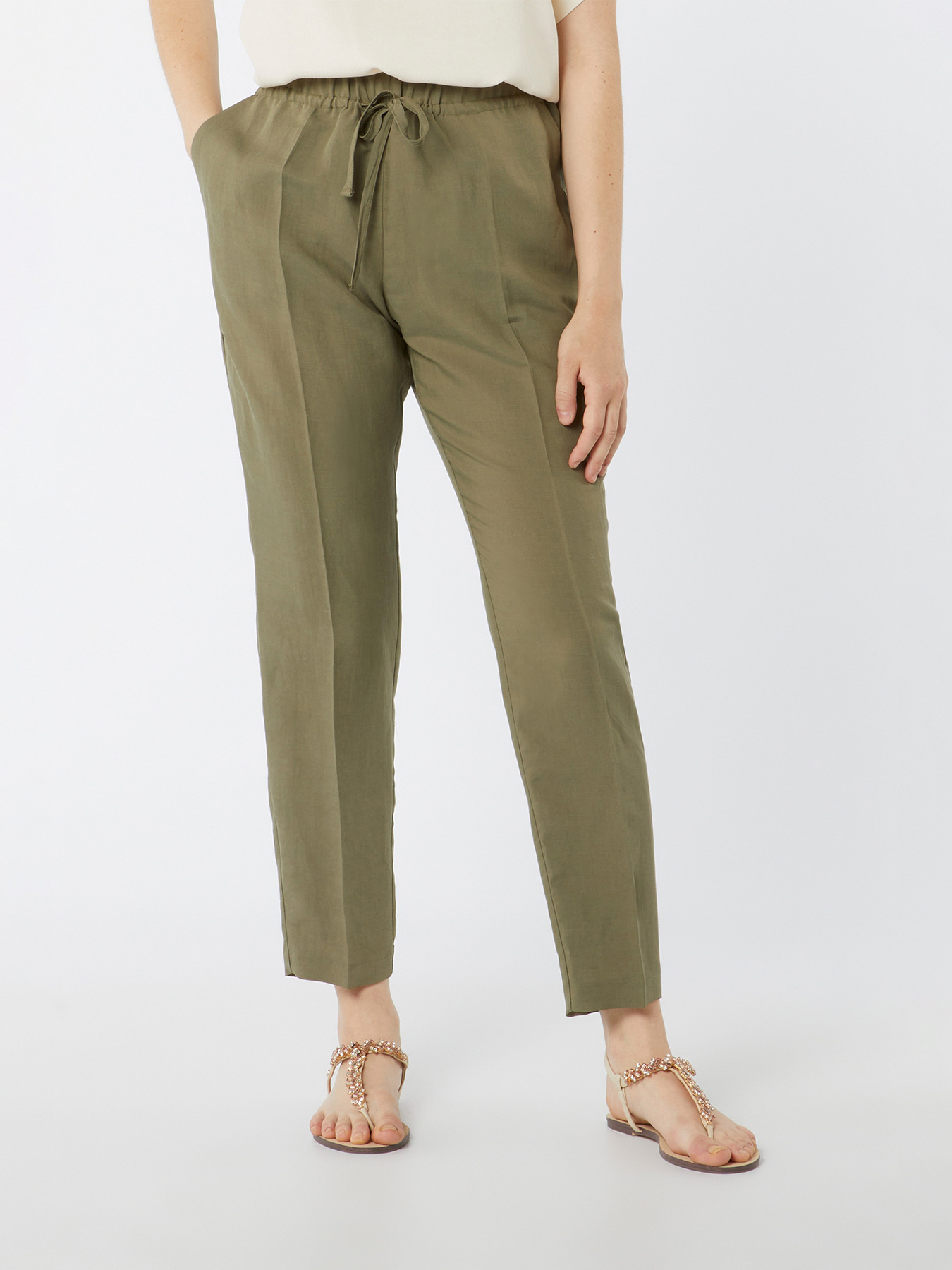 Pantaloni joggers misto lino image number 0