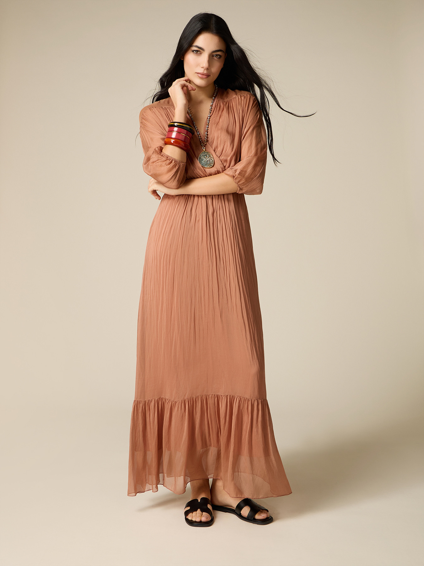 Long dress in silk blend voile image number 1