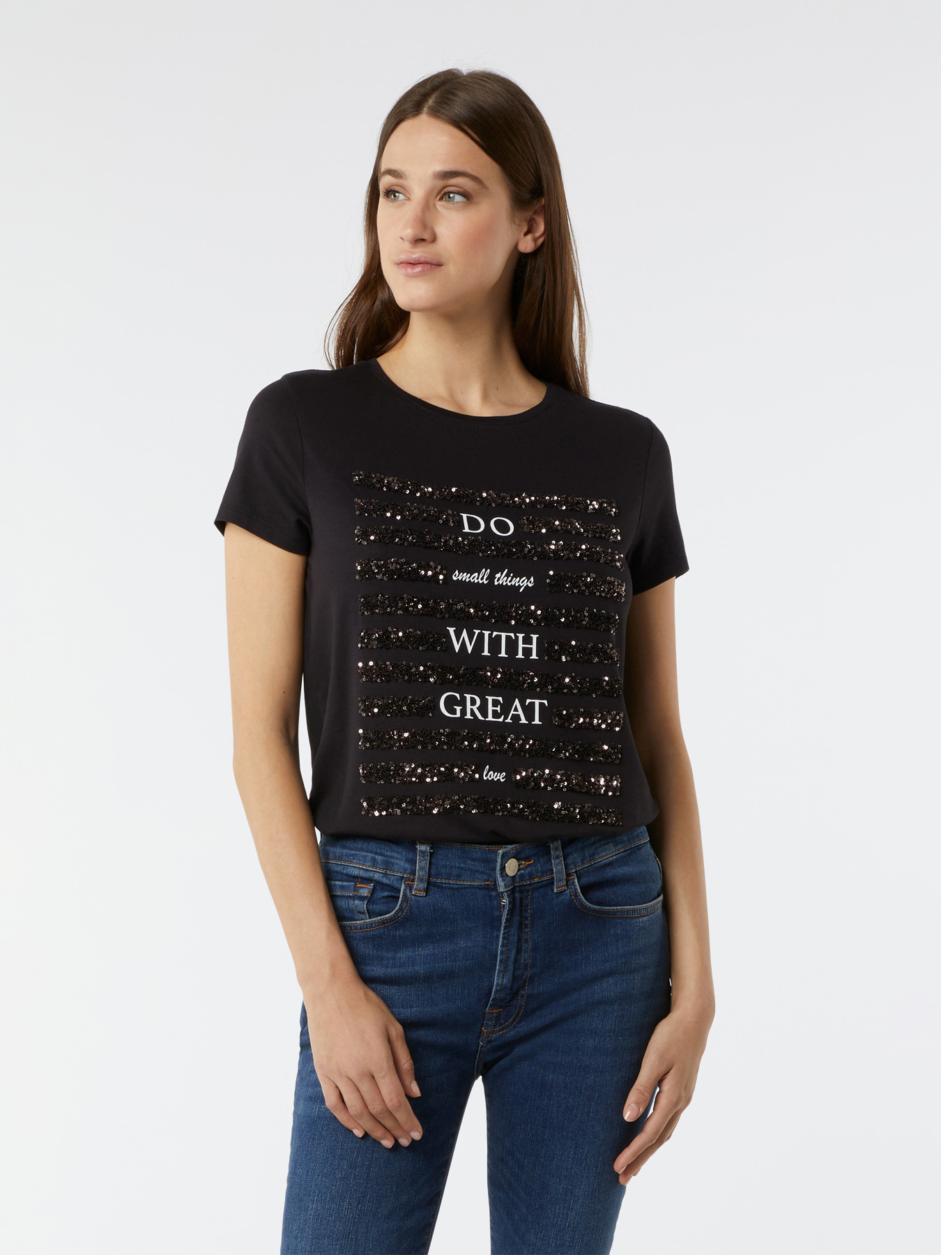 T-shirt lettering con paillettes image number 0