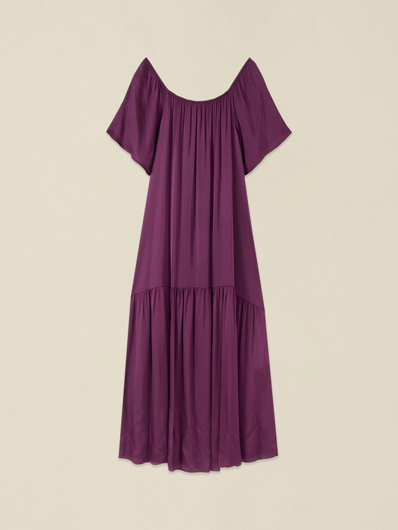 Long off-shoulder satin dress