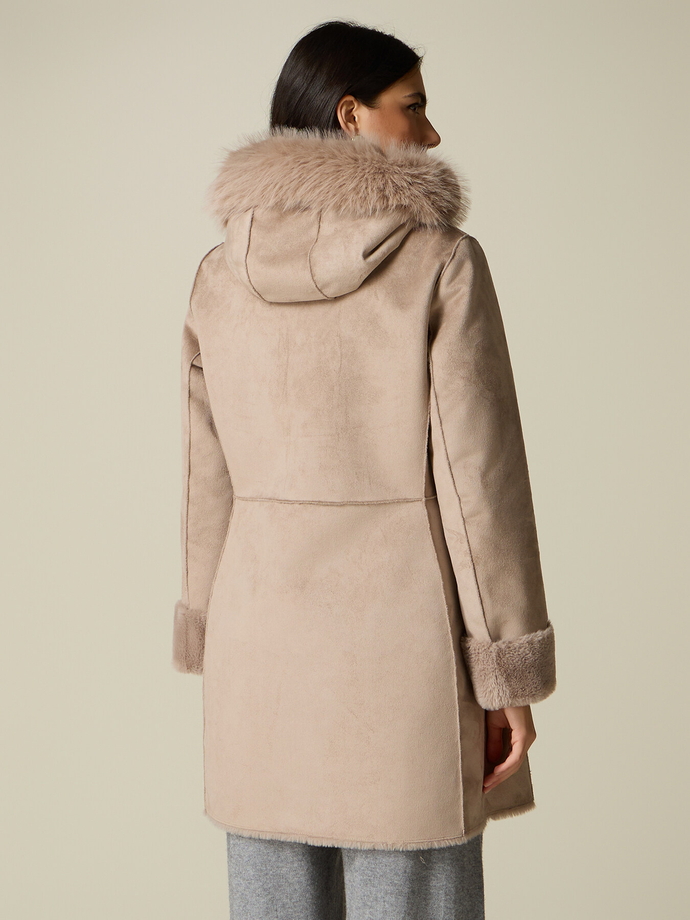 Manteau &agrave; capuche effet shearling image number 1