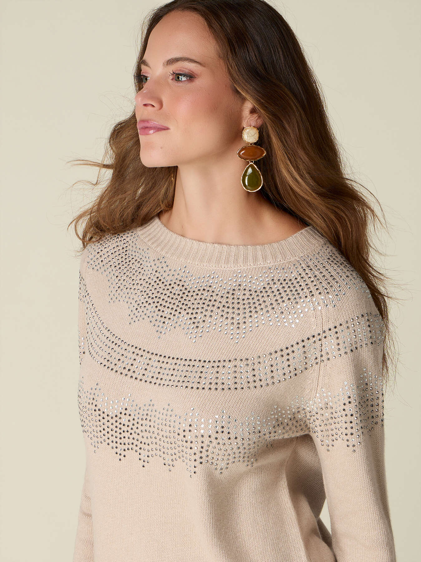 Strickpullover aus Wollmischung mit Kristallen image number 3