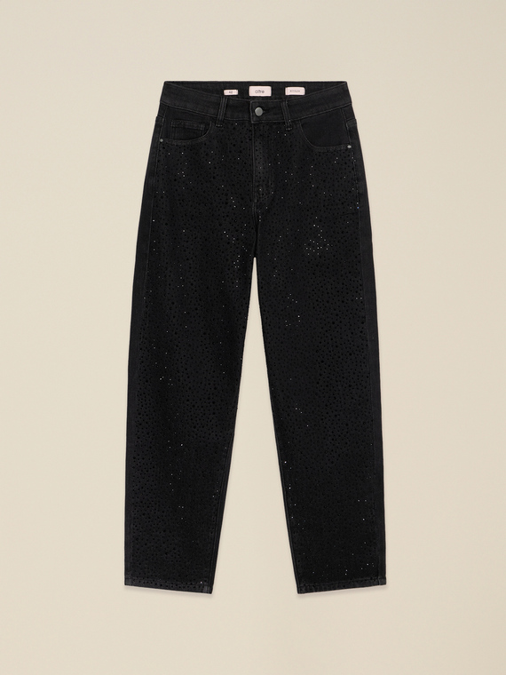 Jeans boyslim cu microcristale