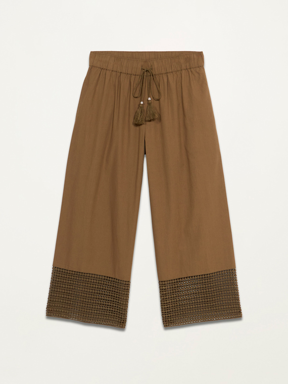 Cropped trousers with macramé inserts