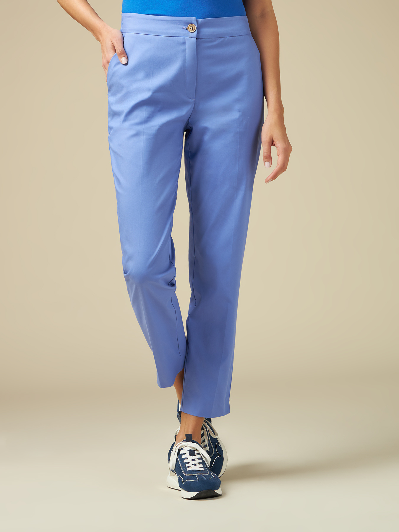 Cotton blend stovepipe trousers image number 2