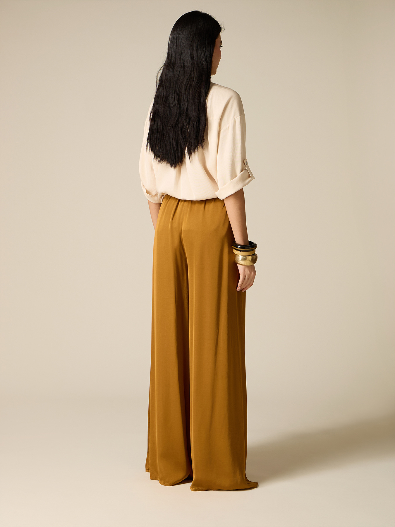 Palazzo pants in viscose satin image number 2