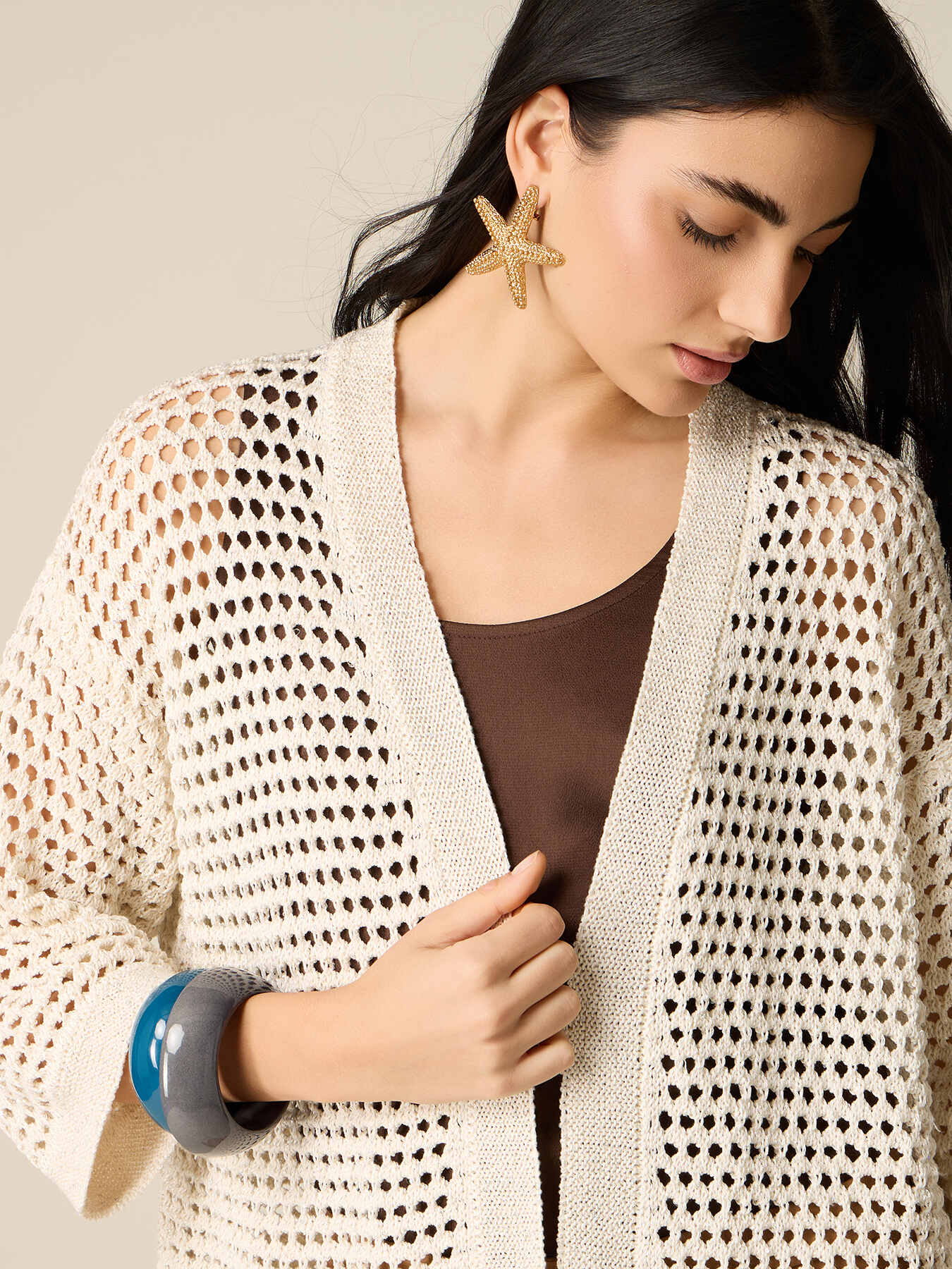 Durchbrochene Strickjacke aus Baumwollmischung image number 2