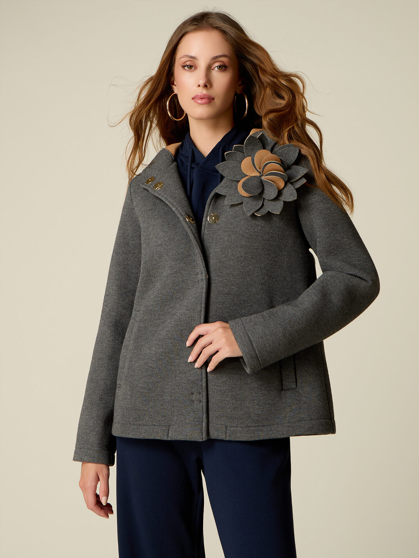 Scuba jacket with flower brooch image number 0