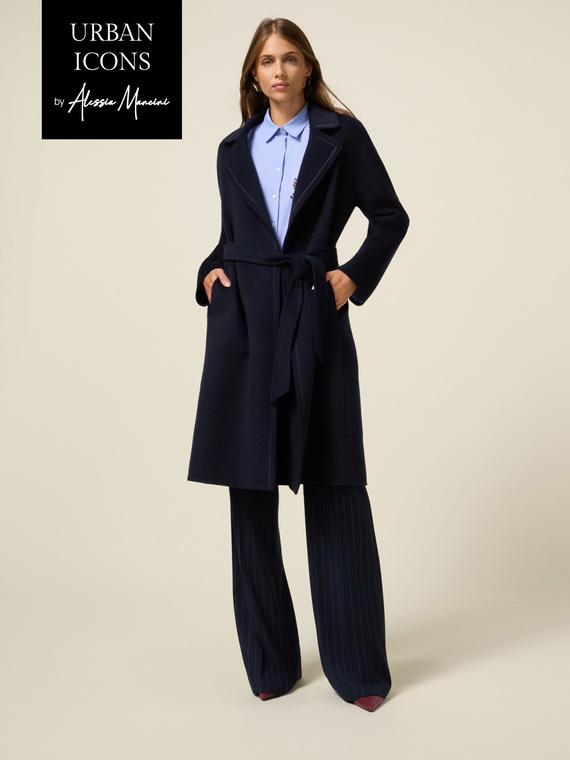 Cappotto lungo misto lana con cintura