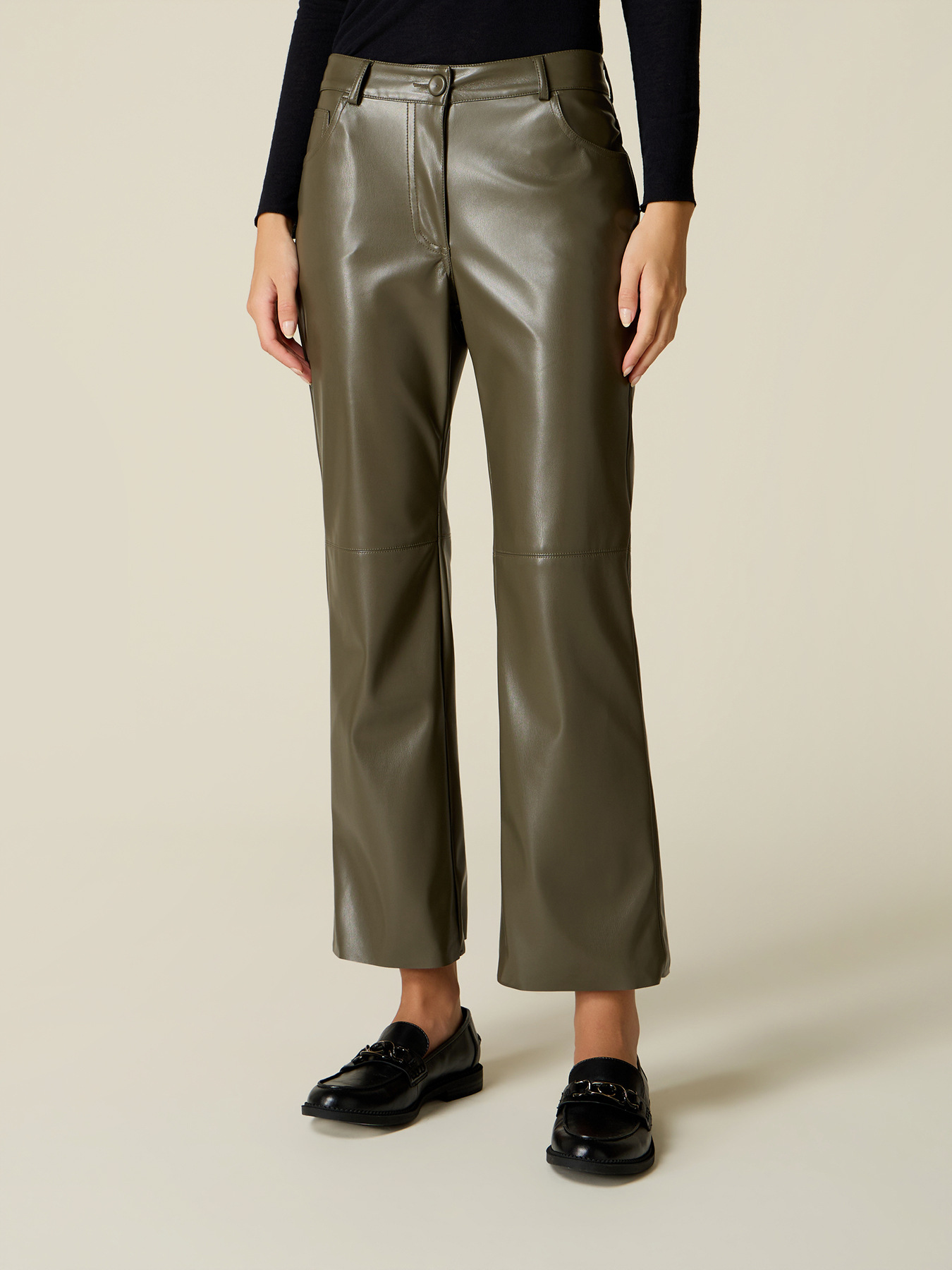 Flare trousers in coated fabric image number 3