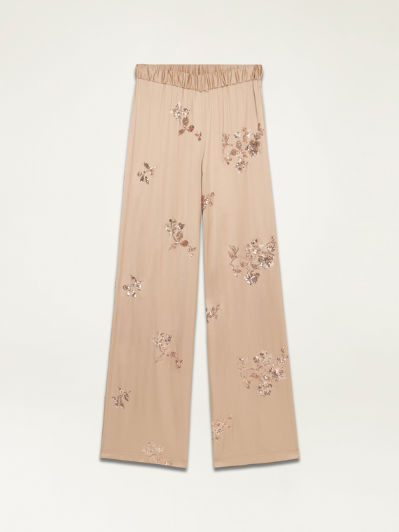 Satin trousers with sequin embroidery