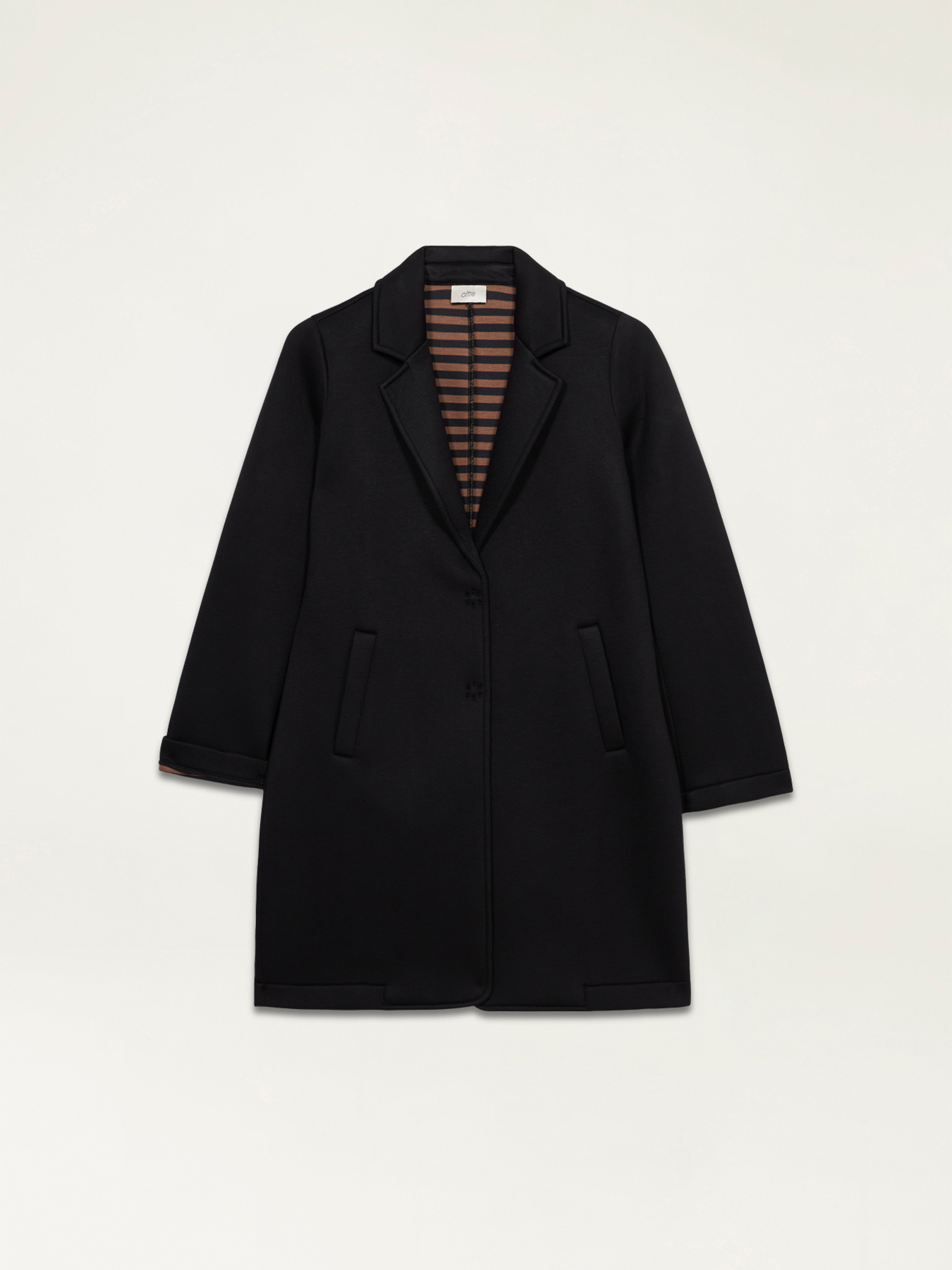FIORELLA RUBINO: Cappotto bicolore con zip blu. 47 Stagione Autunno