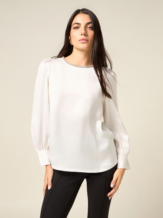 Satin blouse with jewel detail
