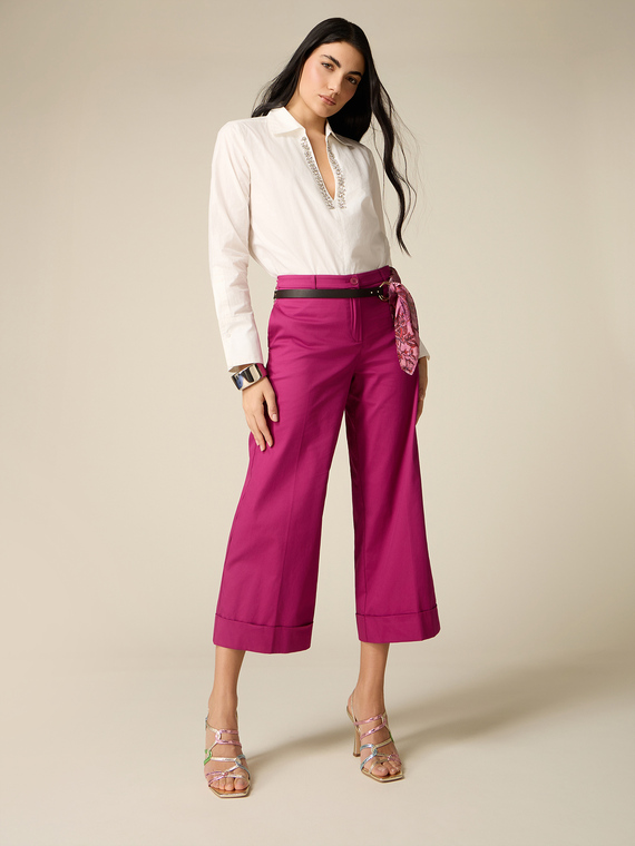 Pantalon court en m&eacute;lange de coton