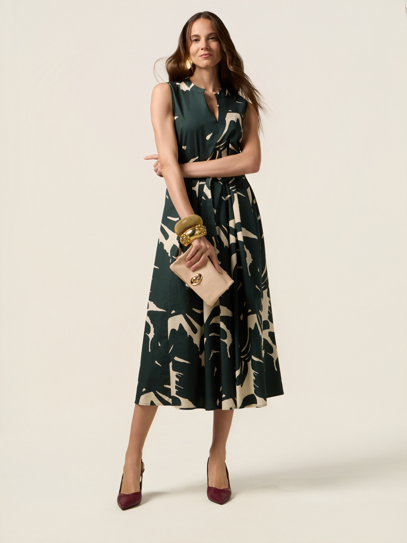 Rochie midi evazată din poplin image number 0