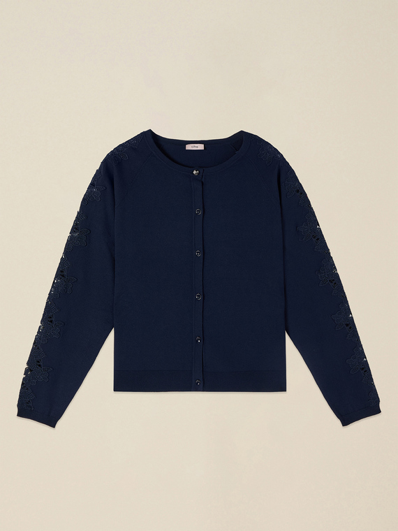 Cardigan aus Viskosemischung mit Spitzeneins&auml;tzen