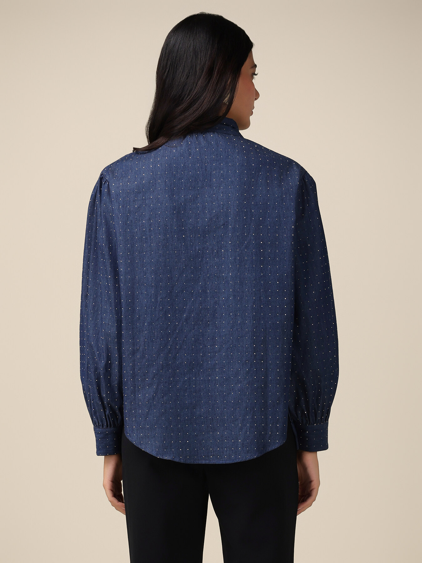 Cămașă din denim cu ținte și fundiță image number 1