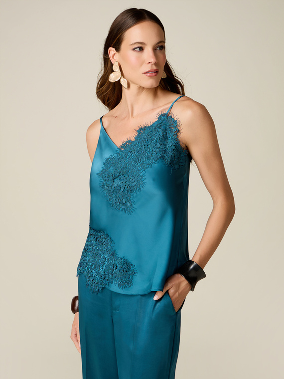 Satin and lace top