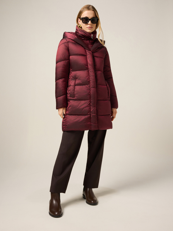 Long nylon down jacket with hood