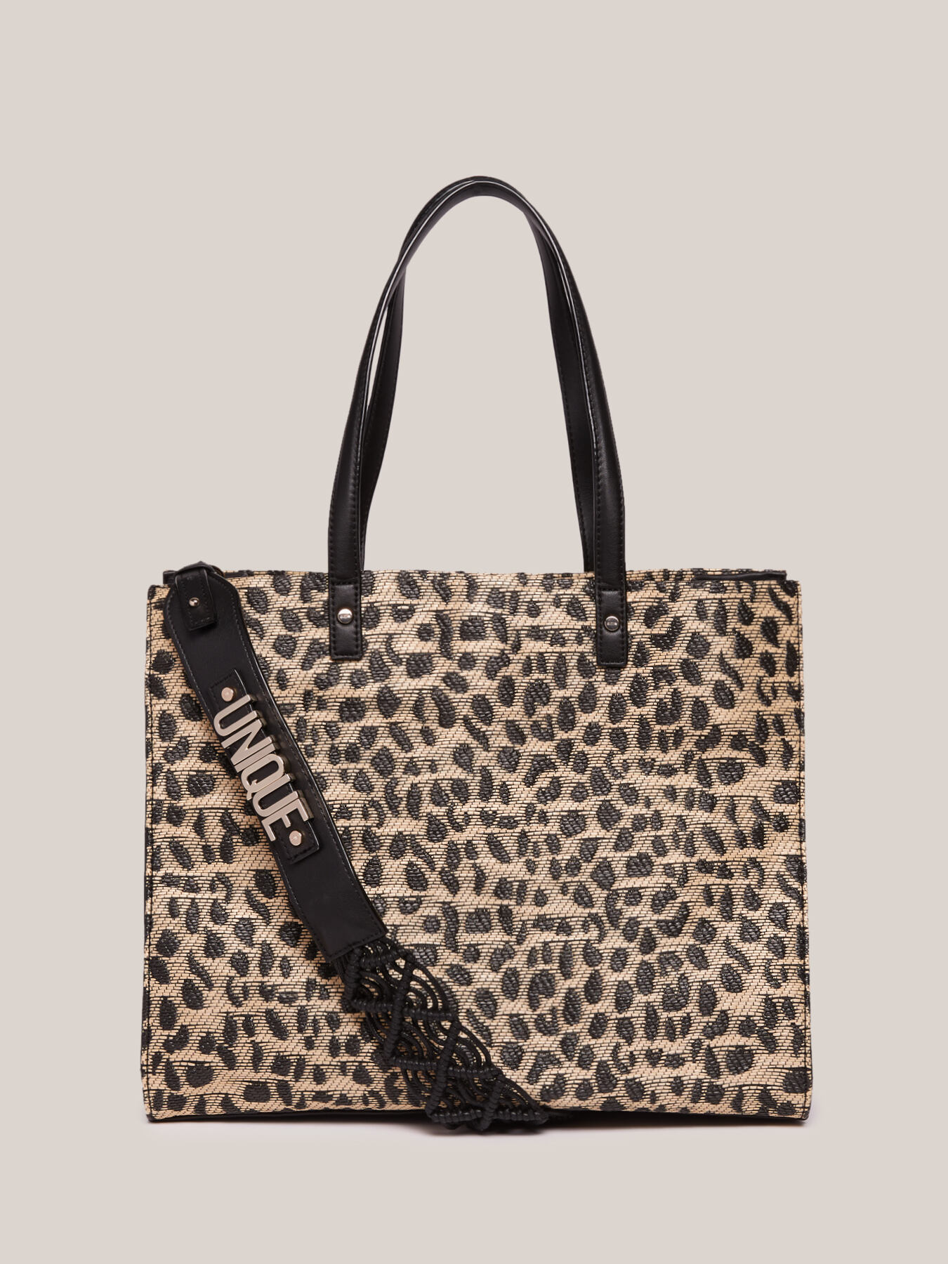 Borsa Shopper SAEDDER Nera Metallizzata Con Manici A Catena, Chiusura Lampo E Magnetica, 34x13x28 Cm, Gioseppo Accessories