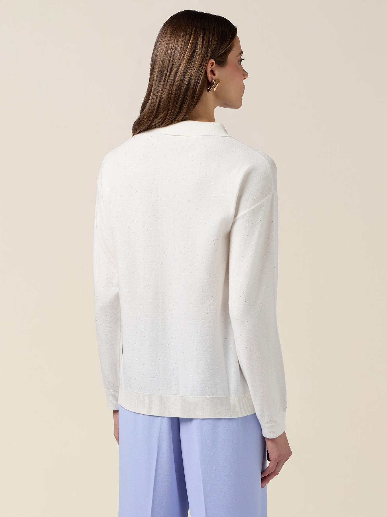 Cardigan effetto camicia in maglia con micro paillettes image number 1