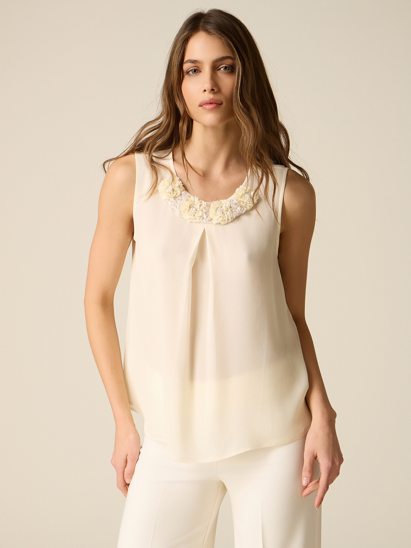 Silk/viscose top with embellishments image number 0